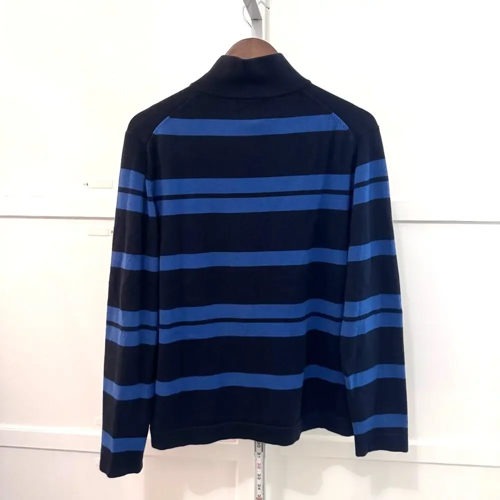 Banana Republic Blue Striped Pima Quarter Zip Knit Sweater M
